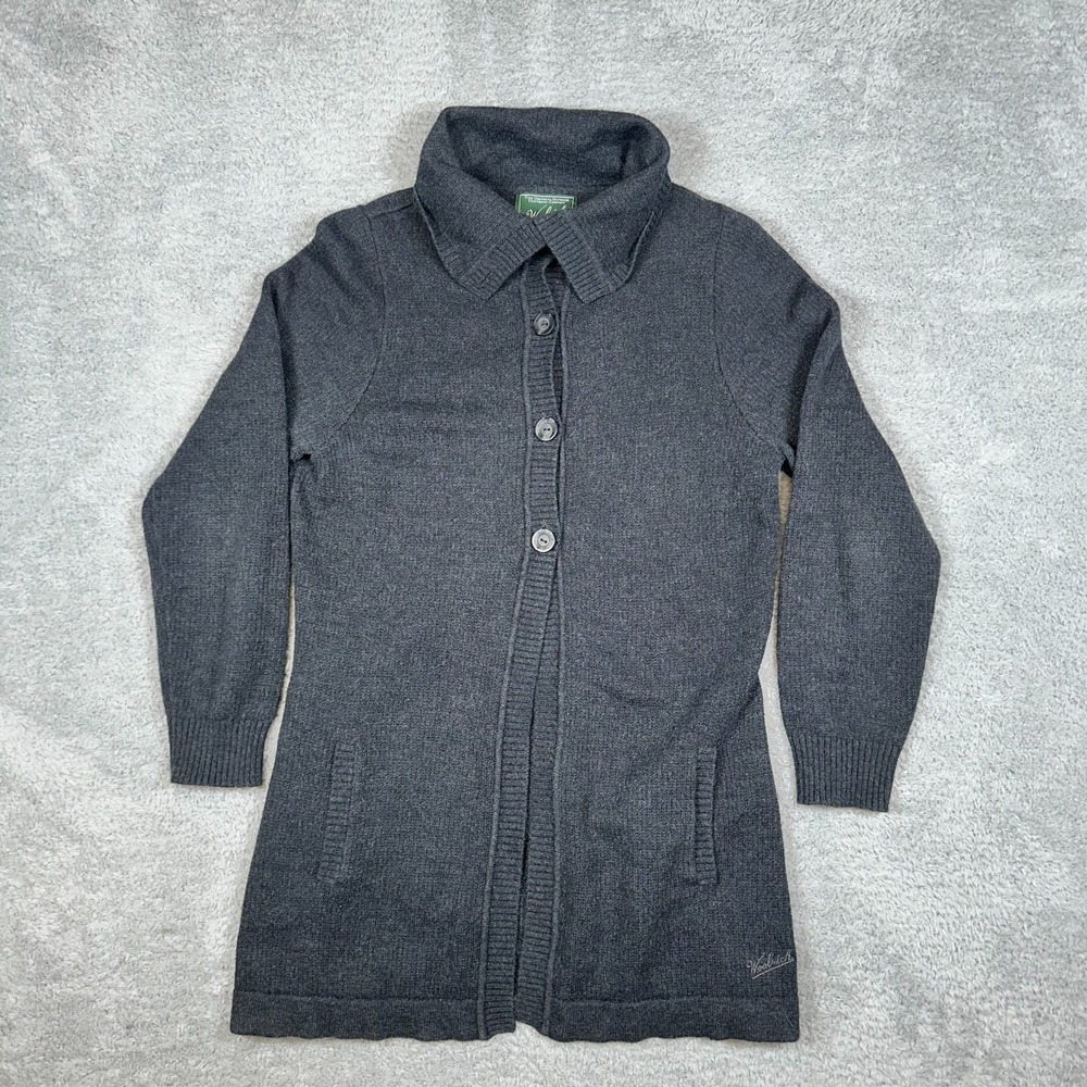 Woolrich Women's Large Wool Knit Button Up Gray Cardigan Sweater long Sleeve‎